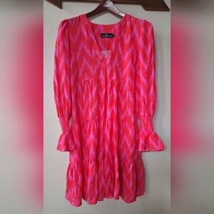 POMANDER PLACE TUCKERNUCK KENZO Pink Ikat Ruffle Tiered Dress Womens XS